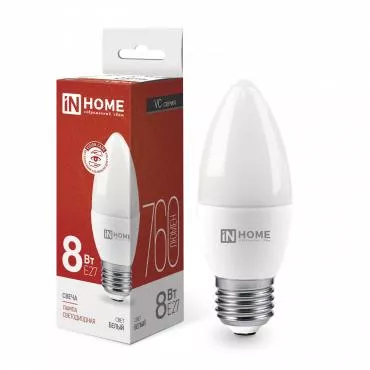 Лампа светодиодная LED-СВЕЧА-VC 8Вт 230В E27 4000К 720лм IN HOME 4690612020457 Лампа светодиодная LED-СВЕЧА-VC 8Вт 230В E27 4000К 720лм IN HOME 4690612020457