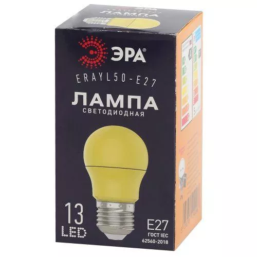 Лампа светодиодная ERAYL50-E27 A50 3Вт груша желт. E27 13SMD для белт-лайт ЭРА Б0049581 фото 2 Лампа светодиодная ERAYL50-E27 A50 3Вт груша желт. E27 13SMD для белт-лайт ЭРА Б0049581 фото 2