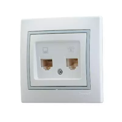 Розетка компьютерная + телеф. СП Мира RJ11 + RJ45 бел./сер. LEZARD 701-0215-143 Розетка компьютерная + телеф. СП Мира RJ11 + RJ45 бел./сер. LEZARD 701-0215-143