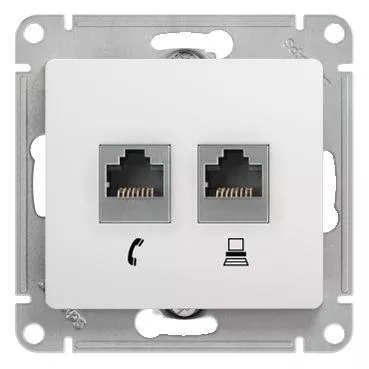 Механизм розетки комп. + телеф. 2-м СП Glossa RJ11 + RJ45 бел. SchE GSL000185 Механизм розетки комп. + телеф. 2-м СП Glossa RJ11 + RJ45 бел. SchE GSL000185