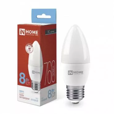 Лампа светодиодная LED-СВЕЧА-VC 8Вт 230В E27 6500К 720лм IN HOME 4690612024820 Лампа светодиодная LED-СВЕЧА-VC 8Вт 230В E27 6500К 720лм IN HOME 4690612024820