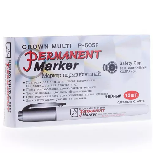 Маркер перманентный "Multi Marker Super Slim" 1мм пулевидный черн. Crown 08-8001 фото 2