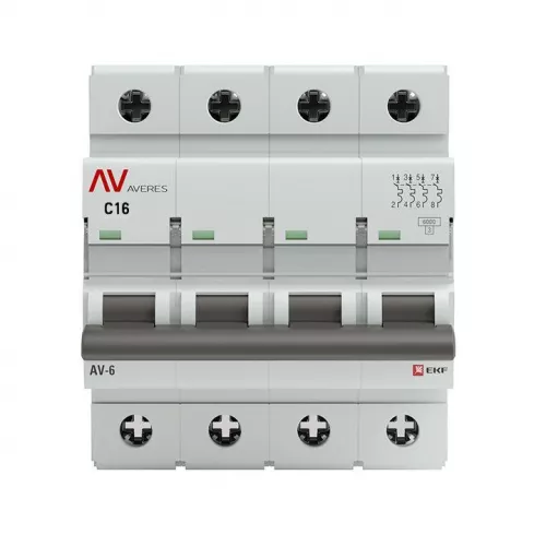 Выключатель автоматический модульный 4п C 16А 6кА AV-6 AVERES EKF mcb6-4-16C-av фото 2