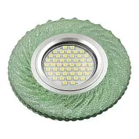 DLS-L137 GU5.3 GLASSY/GREEN Светильник декоративный встраиваемый, серия Luciole. Без лампы, цоколь GU5.3. Доп. светодиодная подсветка 3Вт. Стекло. Зеркальный/светло-зеленый. ТМ Fametto