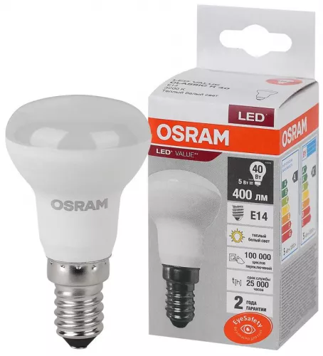 Лампа светодиодная LED Value LVR40 5SW/830 грибовидная матовая E14 230В 10х1 RU OSRAM 4058075582514