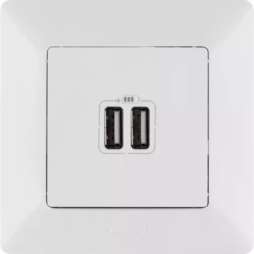 Механизм розетки USB Valena Life 2 разъема 240В/5В 2400мА с лиц. панелью бел. Leg 753412 фото 6