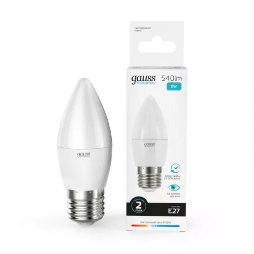 Лампа светодиодная Elementary Candle E27 8Вт 4100К Gauss 33228