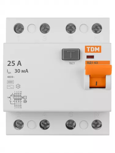 УЗО ВД1-63 4Р 25А 300мА TDM фото 3 УЗО ВД1-63 4Р 25А 300мА TDM фото 3