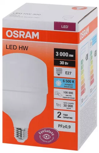 Лампа светодиодная LED HW T 30Вт (замена 300Вт) матовая 6500К холод. бел. E27 3000лм угол пучка 200град. 140-265В PF>/=09 OSRAM 4058075576797 фото 3