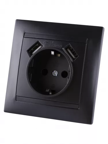 Розетка 2П+З 16А 250В + 2 USB порта 2,1А 5В графит "Лама" TDM фото 2