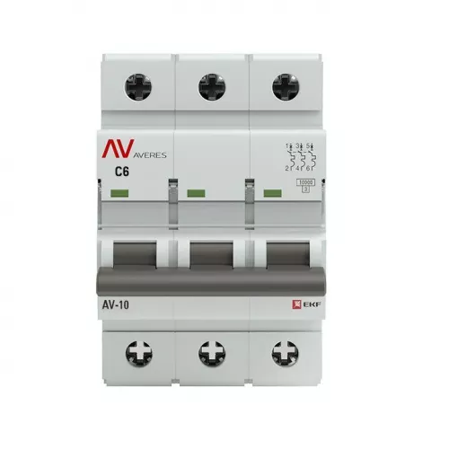 Выключатель автоматический модульный 3п C 6А 10кА AV-10 AVERES EKF mcb10-3-06C-av фото 2 Выключатель автоматический модульный 3п C 6А 10кА AV-10 AVERES EKF mcb10-3-06C-av фото 2