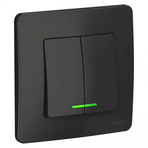 Выключатель 2-кл. СП Blanca 10А IP20 (сх. 5) 250В с подсветкой антрацит SchE BLNVS010516