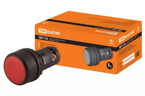 Кнопка с фиксацией SB7-CAL45 d22мм 1з+1р красная TDM