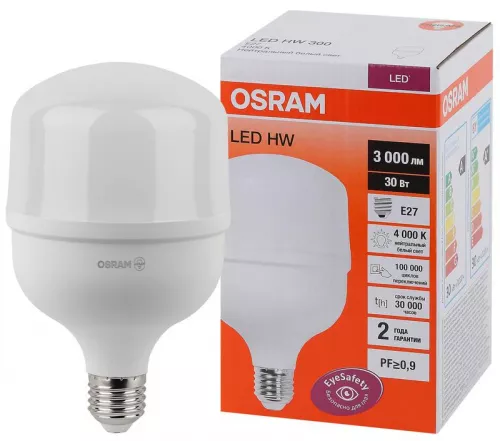 Лампа светодиодная LED HW T 30Вт (замена 300Вт) матовая 4000К нейтр. бел. E27 3000лм угол пучка 200град. 140-265В PF>/=09 OSRAM 4058075576773 фото 2