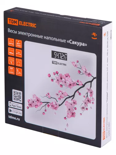 Весы электронные напольные "Сакура", стекло, деление 0,01 кг, макс. 180 кг, 28х28 см, TDM фото 7
