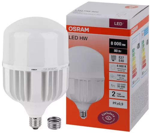 Лампа светодиодная LED HW T 80Вт (замена 800Вт) матовая 4000К нейтр. бел. E27/E40 8000лм угол пучка 200град. 140-265В PF>/=09 OSRAM 4058075576933 фото 2