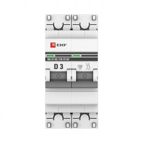 Выключатель автоматический модульный 2п D 3А 4.5кА ВА 47-63 PROxima EKF mcb4763-2-03D-pro фото 3