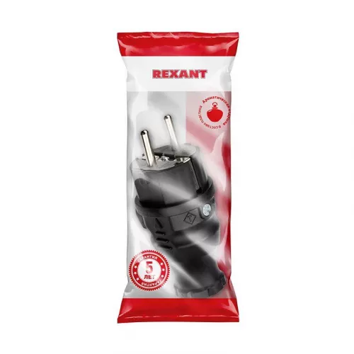 Вилка прямая влагозащ. с/з 16А IP44 каучук Rexant 111-001 фото 2