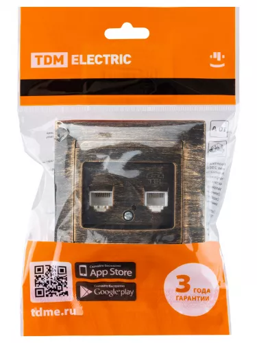Розетка телефонная RJ11 + компьютерная RJ45 старинная бронза "Лама" TDM фото 5