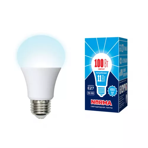 LED-A60-11W/NW/E27/FR/NR Лампа светодиодная. Форма "A", матовая. Серия Norma. Белый свет (4000K). Картон. ТМ Volpe LED-A60-11W/NW/E27/FR/NR Лампа светодиодная. Форма "A", матовая. Серия Norma. Белый свет (4000K). Картон. ТМ Volpe