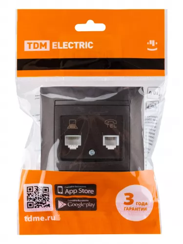 Розетка телефонная RJ11 + компьютерная RJ45 шоколад "Лама" TDM фото 5