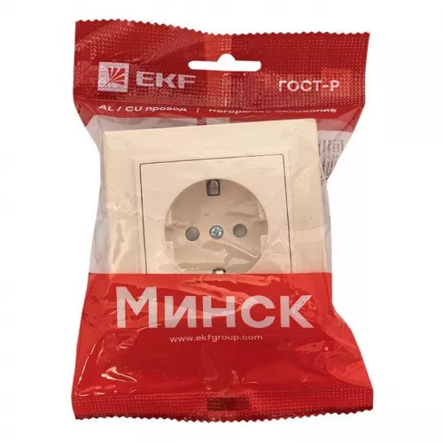 Розетка 1-м СП Минск 16А IP20 с заземл. защ. шторки беж. EKF ERR16-028-200 фото 4