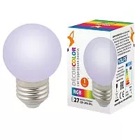 LED-G45-1W/RGB/E27/FR/С Лампа декоративная светодиодная. Форма "шар", матовая. Цвет RGB. Картон. ТМ Volpe.