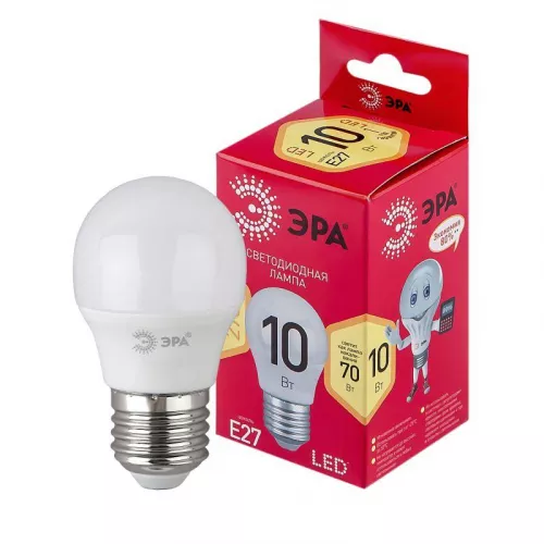 Лампа светодиодная RED LINE LED P45-10W-827-E27 R P45 10Вт шар E27 тепл. бел. ЭРА Б0050698