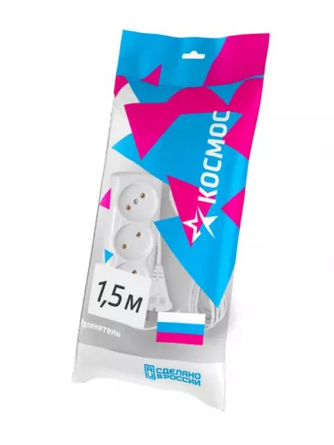 Удлинитель 3х1.5м 6А IP20 ПВС 2х0.75 Космос YKsm1.5m-3g(6A)S фото 2