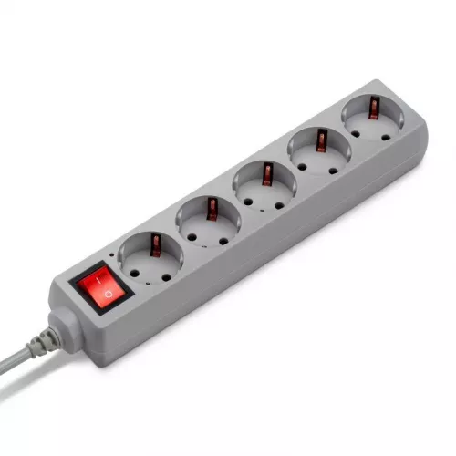 Удлинитель с сетевым фильтром 5х1.5м с заземл. 7А IP20 500SL-1.5-G CCA 3х0.75 сер. BURO 354120 Удлинитель с сетевым фильтром 5х1.5м с заземл. 7А IP20 500SL-1.5-G CCA 3х0.75 сер. BURO 354120