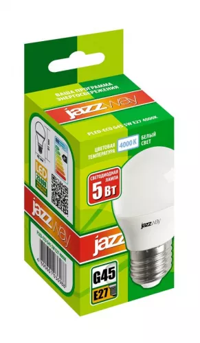 Лампа светодиодная PLED-ECO-G45 5Вт шар 4000К бел. E27 400лм 220-240В JazzWay 1036988A фото 2
