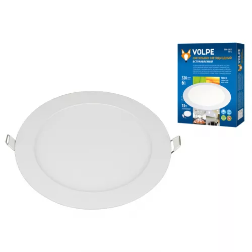 ULP-Q203 R120-6W/WW WHITE Светильник светодиодный встраиваемый. Теплый белый свет(3000K). Диаметр 120мм. В комплекте с и/п. Корпус белый. ТМ Volpe.