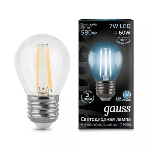 Лампа светодиодная Black Filament Шар E27 7Вт 4100К Gauss 105802207 Лампа светодиодная Black Filament Шар E27 7Вт 4100К Gauss 105802207
