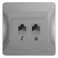 Механизм розетки комп. + телеф. 2-м СП Glossa RJ11 + RJ45 CAT.5E алюм. SchE GSL000385