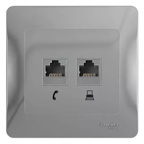 Механизм розетки комп. + телеф. 2-м СП Glossa RJ11 + RJ45 CAT.5E алюм. SchE GSL000385