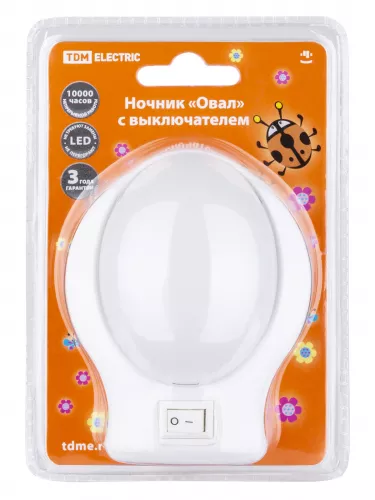 Ночник "Овал" с выключателем, белый, 0,5 Вт, 220 В TDM фото 10