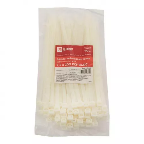 Хомут кабельный 7.2х200 нейл. бел. (уп.100шт) EKF plc-c-7.2x200 фото 4