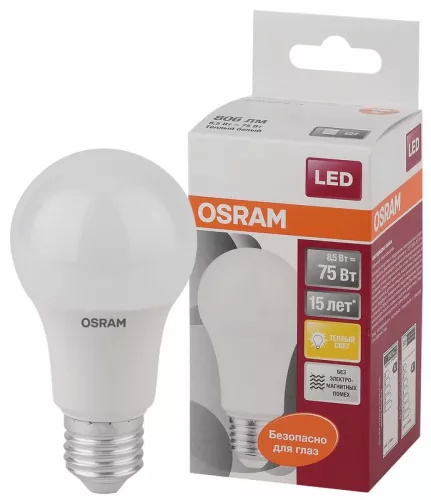 Лампа светодиодная LED STAR CLASSIC A 75 8.5W/827 8.5Вт грушевидная 2700К тепл. бел. E27 806лм 220-240В матов. пласт. OSRAM 4052899971554 фото 2