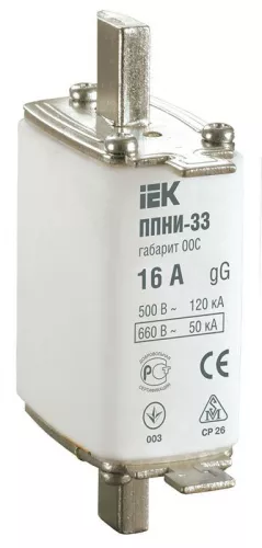 Вставка плавкая ППНИ-33 16А габарит 00С IEK DPP11-016 Вставка плавкая ППНИ-33 16А габарит 00С IEK DPP11-016