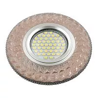 DLS-L144 GU5.3 GLASSY/LIGHT TEA Светильник декоративный встраиваемый, серия Luciole. Без лампы, цоколь GU5.3. Доп. светодиодная подсветка 3Вт. Стекло. Зеркальный/светло-коричневый. ТМ Fametto