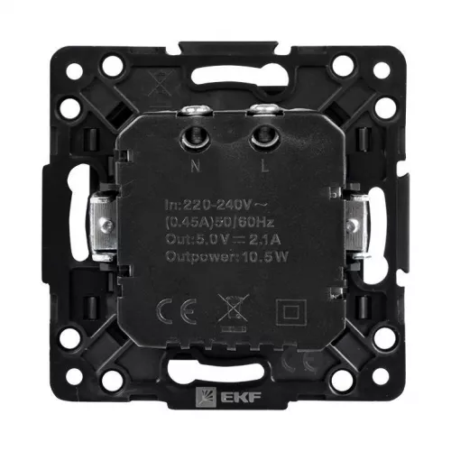 Механизм розетки USB 2-м Стокгольм 2.1А черн. PROxima EKF EZR16-028-10-2USB фото 5
