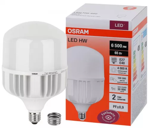Лампа светодиодная LED HW T 65Вт (замена 650Вт) матовая 4000К нейтр. бел. E27/E40 6500лм угол пучка 200град. 140-265В PF>/=09 OSRAM 4058075576896 фото 2