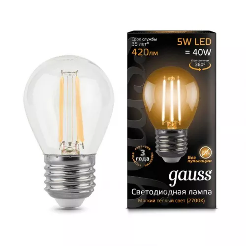 Лампа светодиодная Black Filament Шар E27 5Вт 2700К Gauss 105802105 Лампа светодиодная Black Filament Шар E27 5Вт 2700К Gauss 105802105