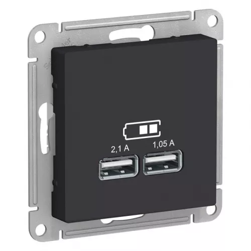 Механизм розетки USB AtlasDesign 5В 1порт х 2.1А 2порта х 1.05А карбон SchE ATN001033 Механизм розетки USB AtlasDesign 5В 1порт х 2.1А 2порта х 1.05А карбон SchE ATN001033