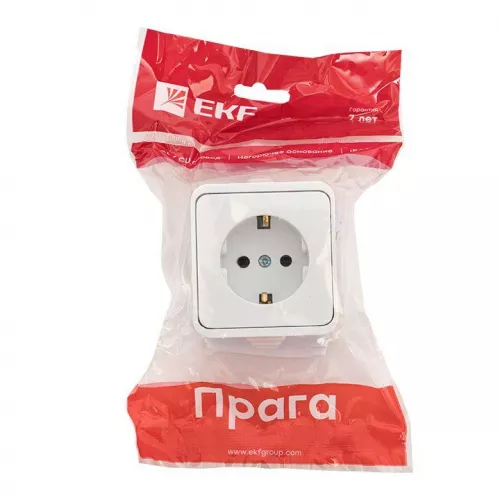 Розетка 1-м ОП Прага 16А IP44 с заземл. бел. EKF EKR16-028-10-44 фото 6
