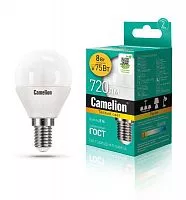 Лампа светодиодная LED8-G45/830/E14 8Вт шар 3000К тепл. бел. E14 720лм 170-265В Camelion 12391