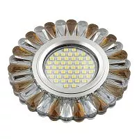 DLS-L145 GU5.3 GLASSY/TEA Светильник декоративный встраиваемый, серия Luciole. Без лампы, цоколь GU5.3. Доп. светодиодная подсветка 3Вт. Стекло. Зеркальный/прозрачный+светло-коричневый. ТМ Fametto