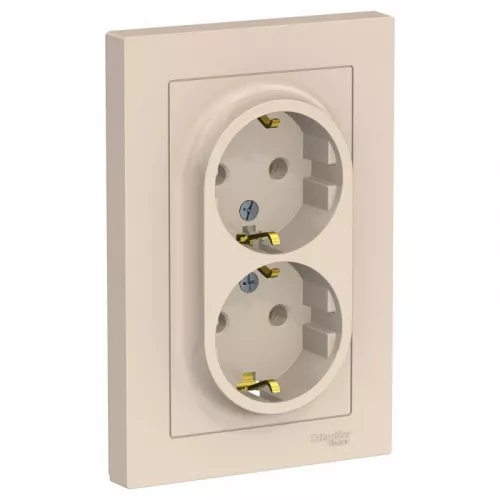 Розетка 2-м AtlasDesign 16А с заземл. в сборе беж. SchE ATN000224