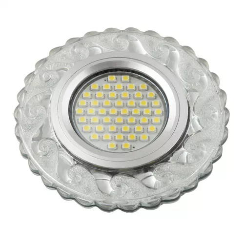 DLS-L139 GU5.3 GLASSY/CLEAR Светильник декоративный встраиваемый, серия Luciole. Без лампы, цоколь GU5.3. Доп. светодиодная подсветка 3Вт. Стекло. Зеркальный/прозрачный. ТМ Fametto