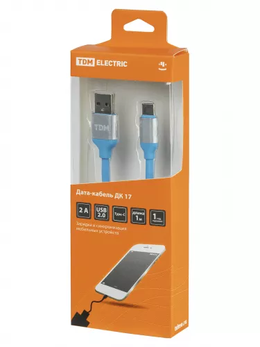 Дата-кабель, ДК 17, USB - USB Type-C, 1 м, силиконовая оплетка, голубой, TDM фото 4 Дата-кабель, ДК 17, USB - USB Type-C, 1 м, силиконовая оплетка, голубой, TDM фото 4